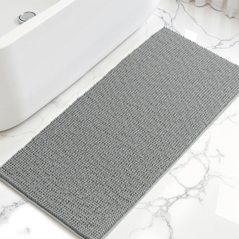 SUBRTEX Bathroom Rugs, 24" x 60" Chenille Bath Rug Soft Short Plush Bath Mat Soft Shower Mat Water Absorbent Shower Mat Quick Dry Machine Washable, Light Gray - Image 1